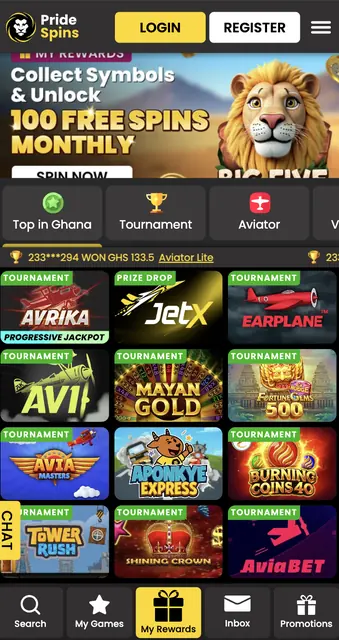 PrideSpins mobile lobby